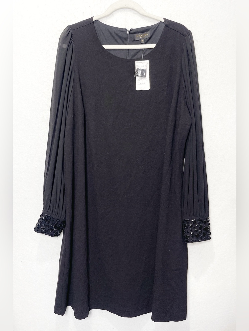 Laura Plus Black Sheath Dress Jeweled Embellished Cuffs Sheer Chiffon Sleeves